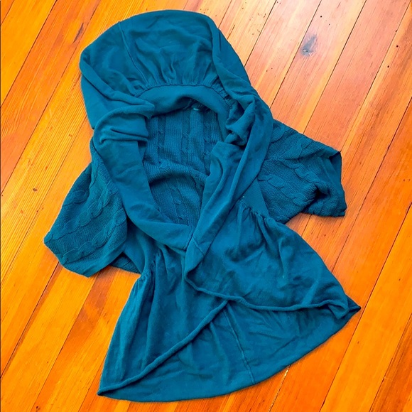 Dramatic Collar Peplum Sweater Cardigan (teal) - Picture 1 of 3